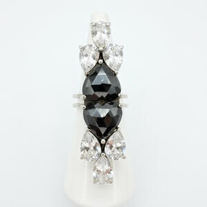 Hematite & Swarovski Crystal "Bleeding Heart" Statement Ring - Sterling Silver